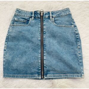 Women Garage Zipper Mini A Line Denim Skirts in Blue Size Extra Small
